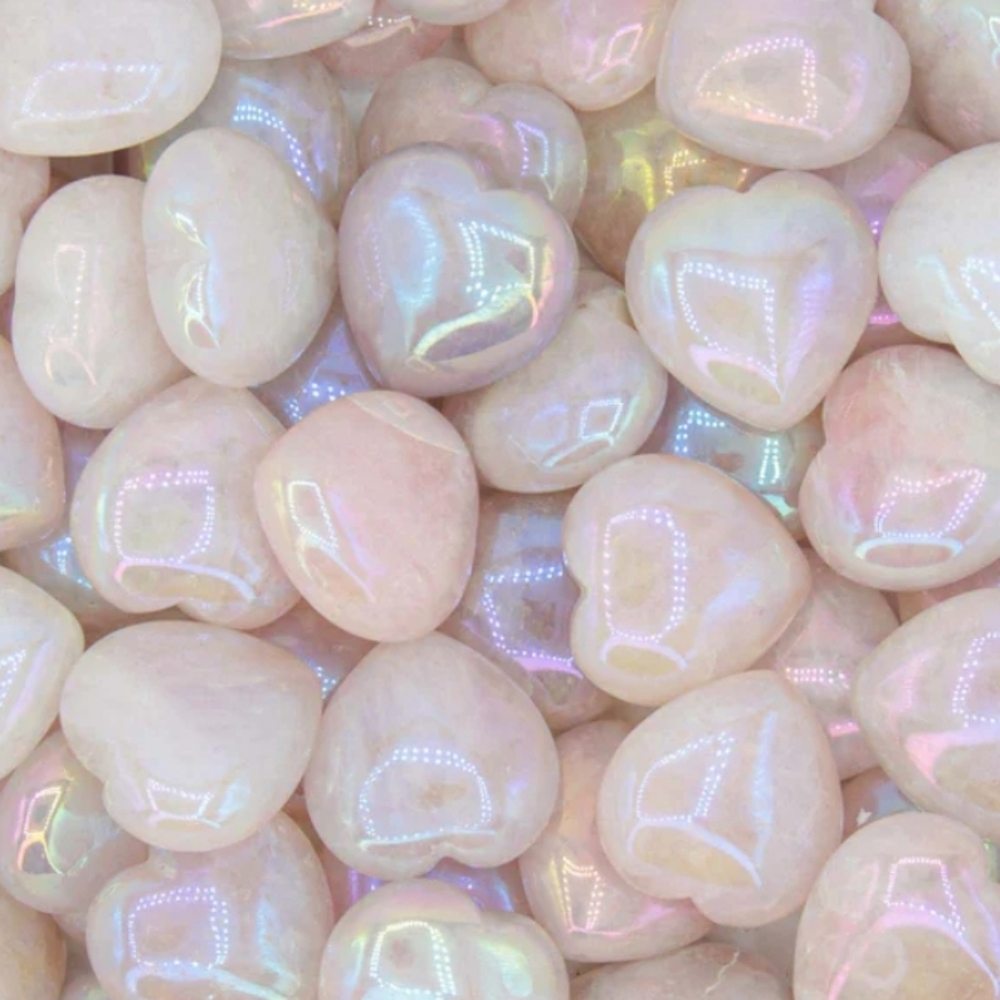 30mm Aqua Aura Rose Quartz Heart | Pink Crystal Heart – 1 Piece
